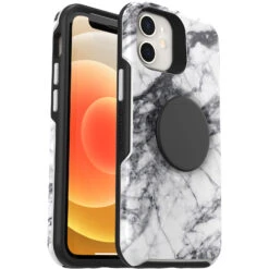 Coque IPhone 12 Pro Max Otter + Pop Symmetry Series White Marble (White / Black Graphic) -Magasin D'Accessoires Mobiles apl84 iphl20 whitemarble 5